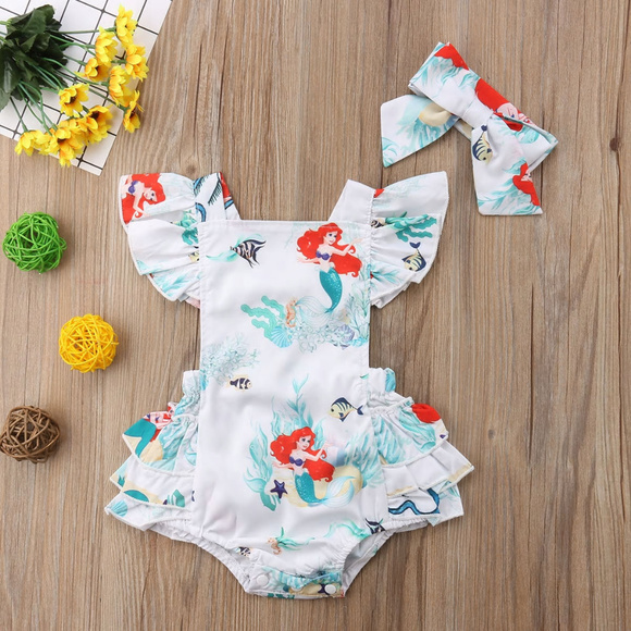 Mermaid Print Kids One Piece - Picture 1 of 6